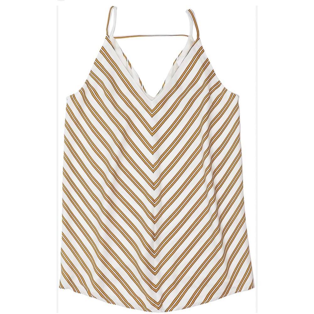 Loft Women's Bar Back Cami Blouse Tank Mustard Yellow Black Ivory Striped Sz M